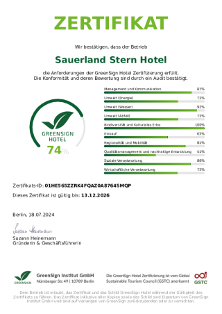 GreenSign Hotel Zertifikat 2024-2026